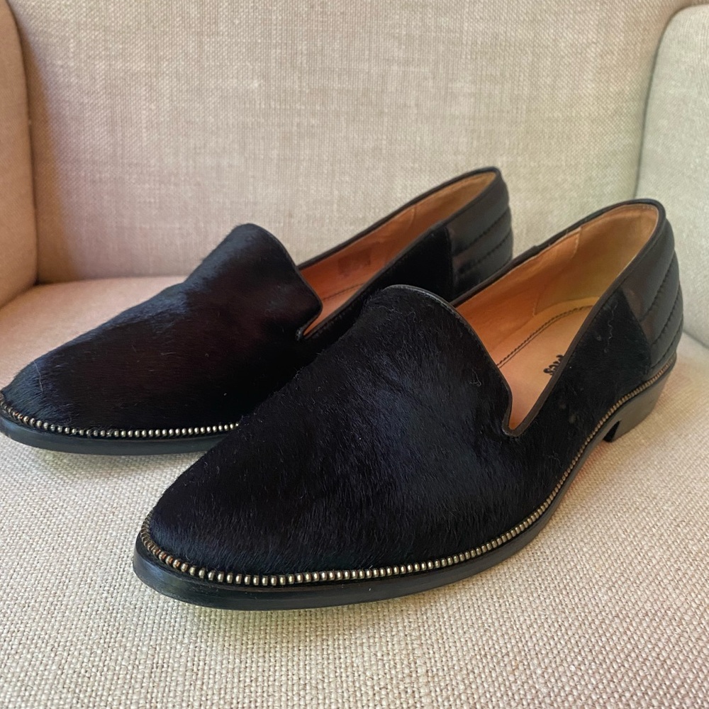 The Kooples Womens Calf Hair Loafers in Black with Studs Fr Sz 39 / US 8 no box